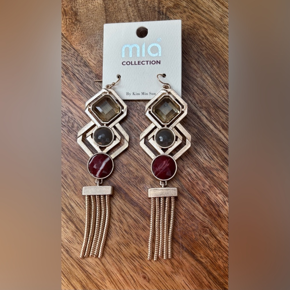 MISHA COLLECTION Gold and Burgundy Statement Earrings